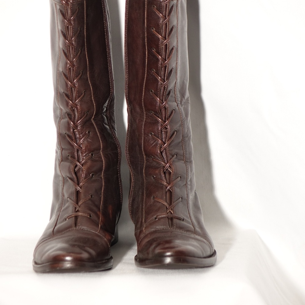 Via Spiga Lace Up Boots Brown Leather 7.5 Italy 56 - Picture 6 of 8
